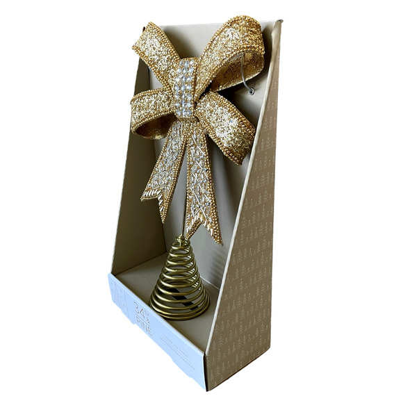Gold & Silver Rhinestone BOW Tree Topper Glam CHRISTMAS Decor BY 34th & Pine New - Picture 2 of 14